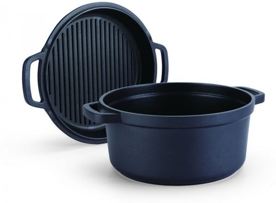 Commichef Braadpan met Grilldeksel Zwart, 24 cm -