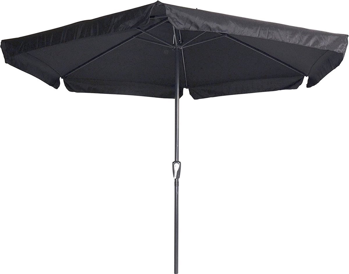 Outdoor Living Gemini Parasol Zwart met antraciet aluminium frame - Stokparasol Ø300 cm met Molen - 6 Hoekige Parasol - Makkelijk inklapbaar ?