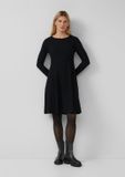 s.Oliver Robe à manches longues, col rond, coupe évasée, uni, noir, taille 42