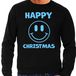 Bellatio Decorations Pull de Noël moche pour hommes - Happy Christmas - noir - bleu pailleté - Smile / Emoticon L