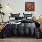 Literie réversible en satin 220 x 240 cm Noir/Gris foncé