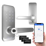 EURA ELH-01H4 Smart deurslot met handgreep, codeslot, 13,56 MHz nabijheidslezer, biometrische lezer, app TTLock/TTHotel, IP65, universele grendel, wit