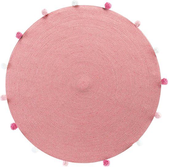 Merkloos Ronde tapijt met pompons POMPOMPARTY, Ø 90 cm, roze
