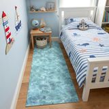 Vinyltapijt met digitaal design aan zee voor woonkamer, keuken, woonkamer, entree, badkamer of slaapkamer, met pvc-achterkant, antislip en gemakkelijk te wassen, turquoise