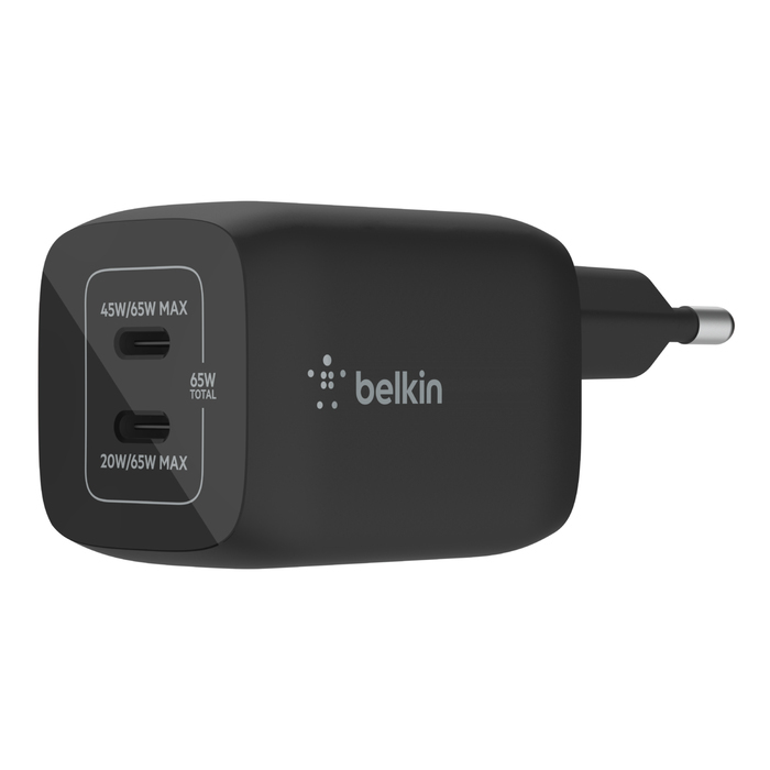 Belkin BoostCharge Pro 65W USB-C Oplader - 2 Poorten - Zwart