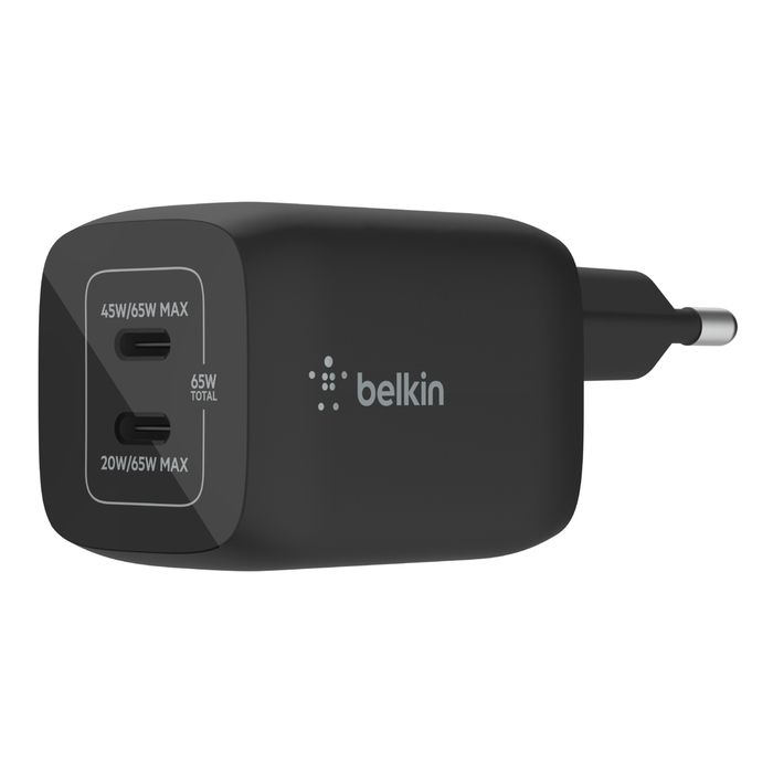 Belkin BoostCharge Pro 65W USB-C Oplader - 2 Poorten - Zwart
