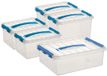 Sunware Q-Line boîtes de rangement set de 5x pièces - 3 tailles - 6-9-12 litres - plastique - transparent/bleu