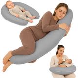 Zwangerschapskussen 190 cm Kussen – body pillow voor zwangeren steun rug buik hoes van katoen wasbaar afneembaar ergonomisch – OEKO-TEX gecertificeerd Stippen op grijs