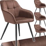 tectake® Eetkamerstoelen Marilyn - Set van 4 - Gestoffeerde Stoel in Fluweellook - Stikpatroon - Zwarte Stoelpoten - Ergonomische Keukenstoel - Doorlopende Rugleuning en Armleuningen - Stoel voor Woonkamer, Eetkamer, Slaapkamer - Bruin