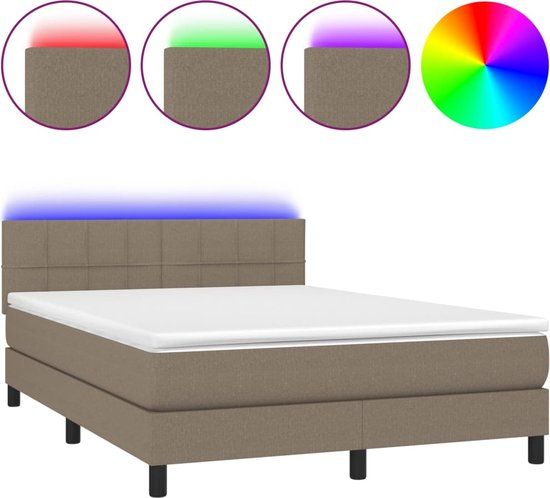 VidaXL Boxspring met matras en LED, stof, taupe, 140x190 cm