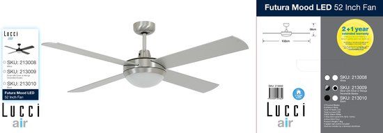 Beacon Futura Mood Plafondventilator - 132cm - Chroom