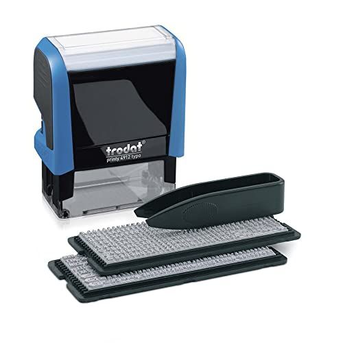 Trodat Printy Typomatic 4912T - Professionele Zelfinkterende stempel met 4 lignes - Tekstplaat 47 x 18 mm Voor zelfzetting (Blauw)