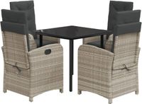 vidaXL 5-delige Tuinset met Kussens Poly Rattan Lichtgrijs
