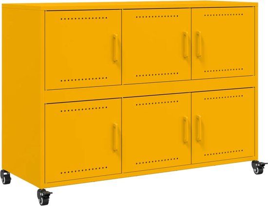 vidaXL Dressoir Staal Mosterdgeel 100,5x39x72 cm