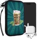 kwmobile hoesje voor smartphones L - 6,5" - hoes van Neopreen - don't worry beer happy design - oranje / groen / petrol - binnenmaat 16,5 x 8,9 cm