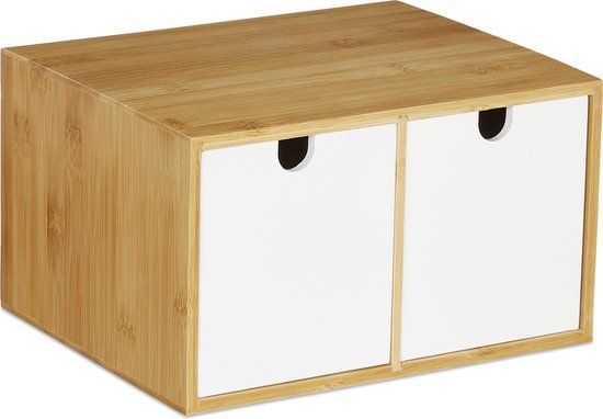 Relaxdays Ladeblok Bureau - 2 Lades - Bamboe & MDF - Wit