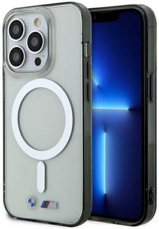 BMW M Silver Ring Back Case for Apple iPhone 15 Pro Max - Transparent