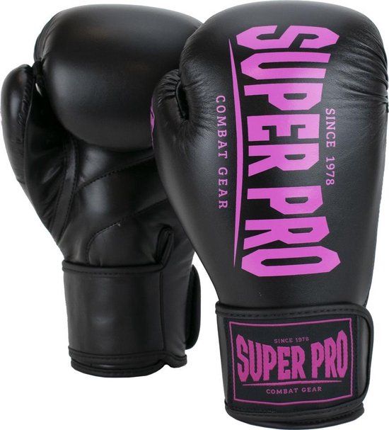 Super Pro Combat Gear Champ (Kick)bokshandschoenen - Zwart/Roze - 8 oz - Unisex