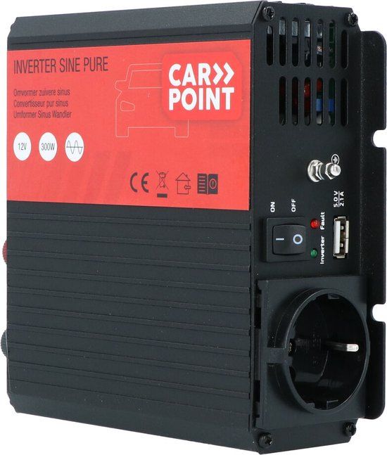Carpoint Pure Sinus Omvormer 12V > 230V - 300W - 8711293452590