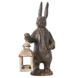 NIKKY HOME Paashaas Decoraties - Vintage Metalen Theelicht Kaars Lantaarn Houder Konijn Hars Sculptuur Bunny Beeldje