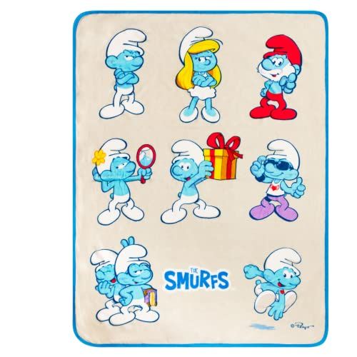 Franco Smurfen beddengoed, superzacht micro raschel worp, 116,8 x 152,4 cm, (officieel gelicentieerd product)
