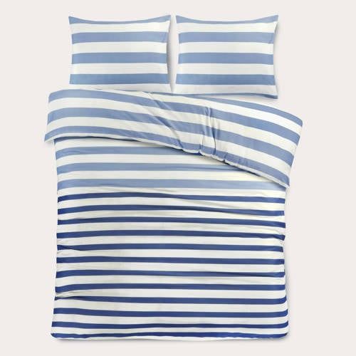 W katoen-polyester dekbedovertrek 2-persoons (200x220 cm) Blauw Streep