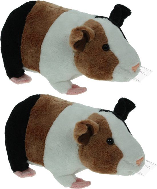 Nature planet Set van 2 Pluche Knuffel Cavia's - 20 cm - Bruin/Wit - Kinderen
