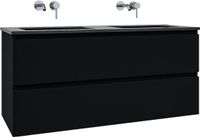 Saniclass Chaci Badkamermeubelset - 120x45x55cm - keramische wastafel mat zwart - 2 wasbakken - zonder kraangaten - 2 lades - mat zwart