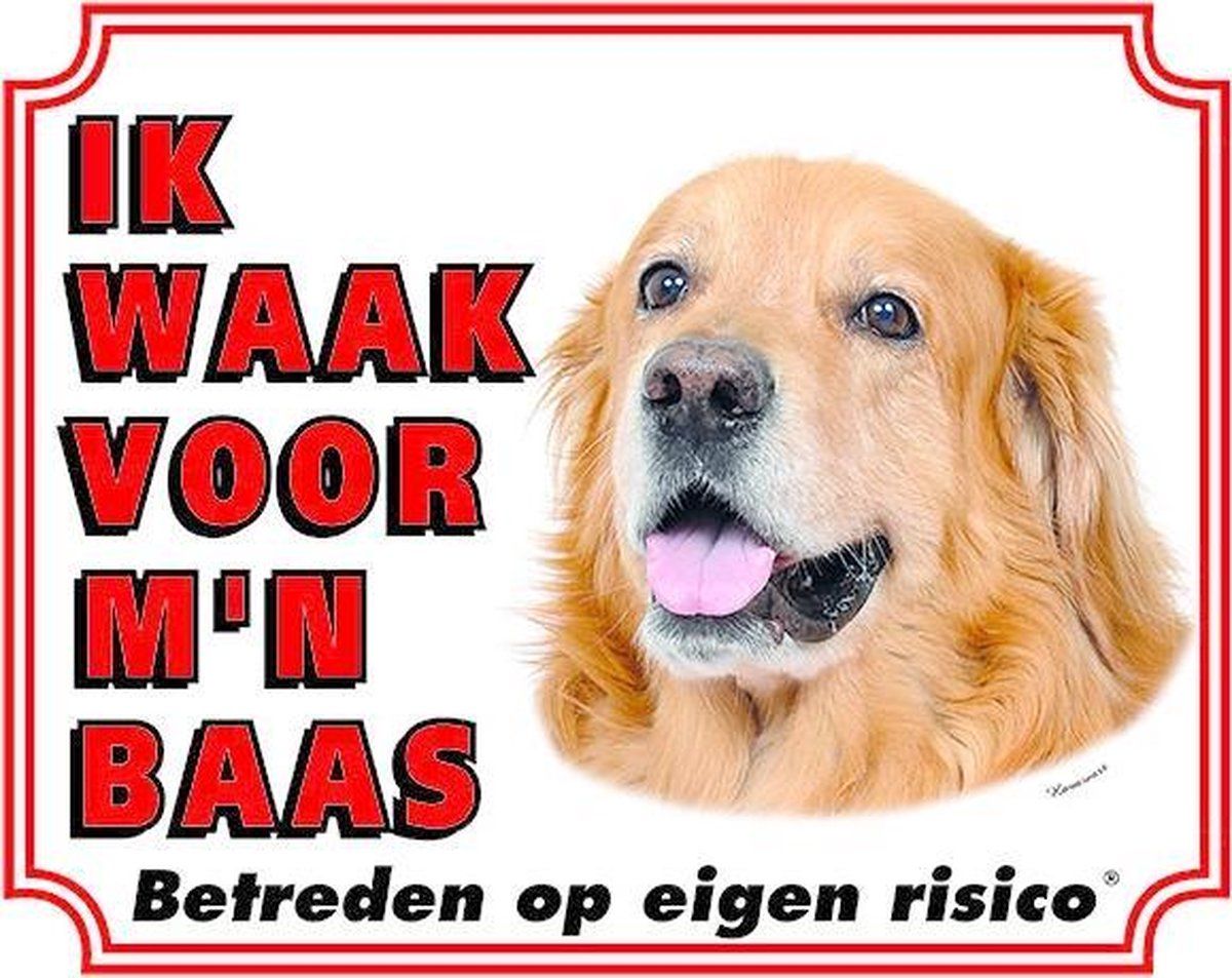Stickerkoning Hovawart Waakbord Blond - Ik waak voor mijn Baas