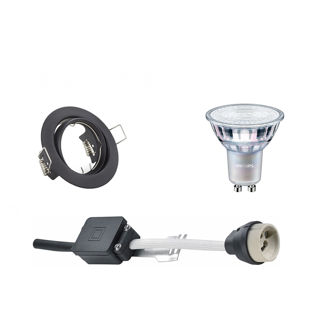 BES LED LED Spot Set - GU10 Fitting - Inbouw Rond - Mat Zwart - Kantelbaar Ø83mm - Philips - MASTER 927 36D VLE - 3.7W - Warm Wit 2200K-2700K - DimTone Dimbaar