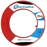 Electraline 60101015A, kabelrol H07V-U, 1 x 1,5 mm², lengte 10 m, Rood