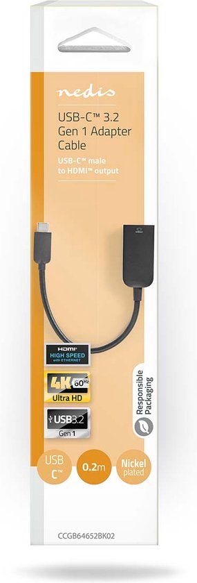 Nedis USB-C naar HDMI Adapter - 4K@60Hz - 0.2m - Zwart