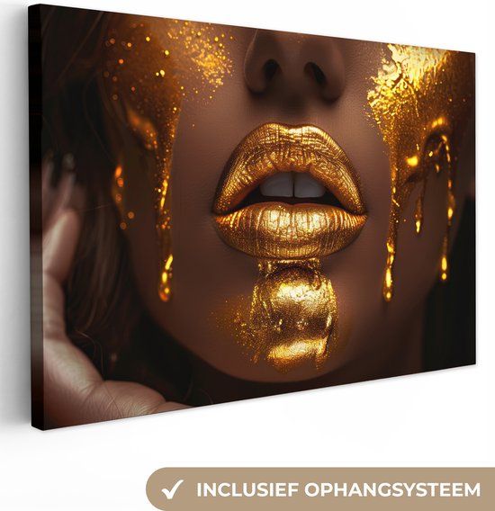 OneMillionCanvasses Canvas schilderij 150x100 cm - Vrouw - Goud - Modern
