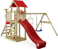 Wickey MultiFlyer Light Speeltoestel - Speeltoren met Schommel en Glijbaan - Inclusief Zandbak en Touwladder - 371x272x252 cm - Rood