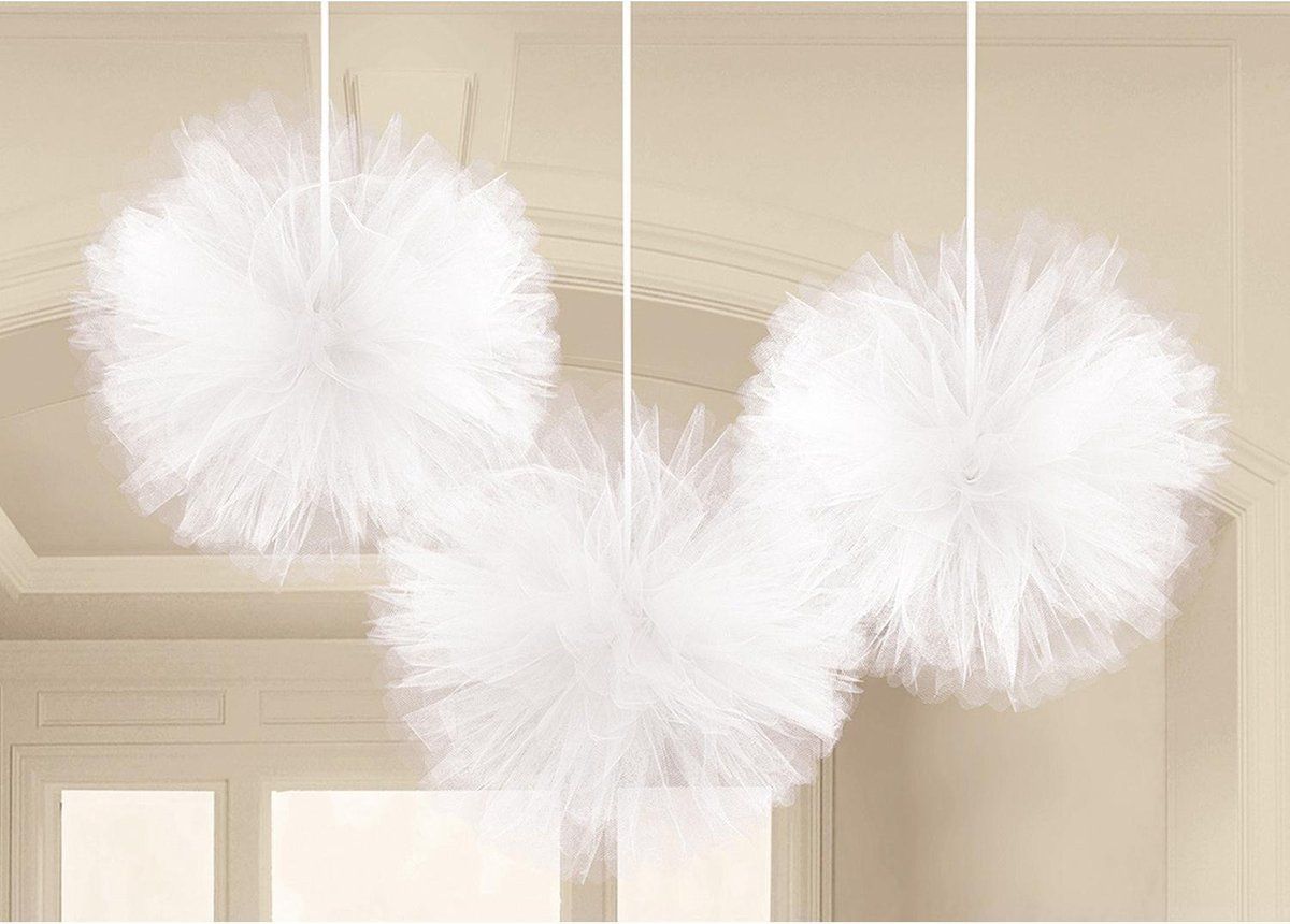 Amscan Tule Fluffy-decoratieballen - wit - 30,4 cm - 3 stuks