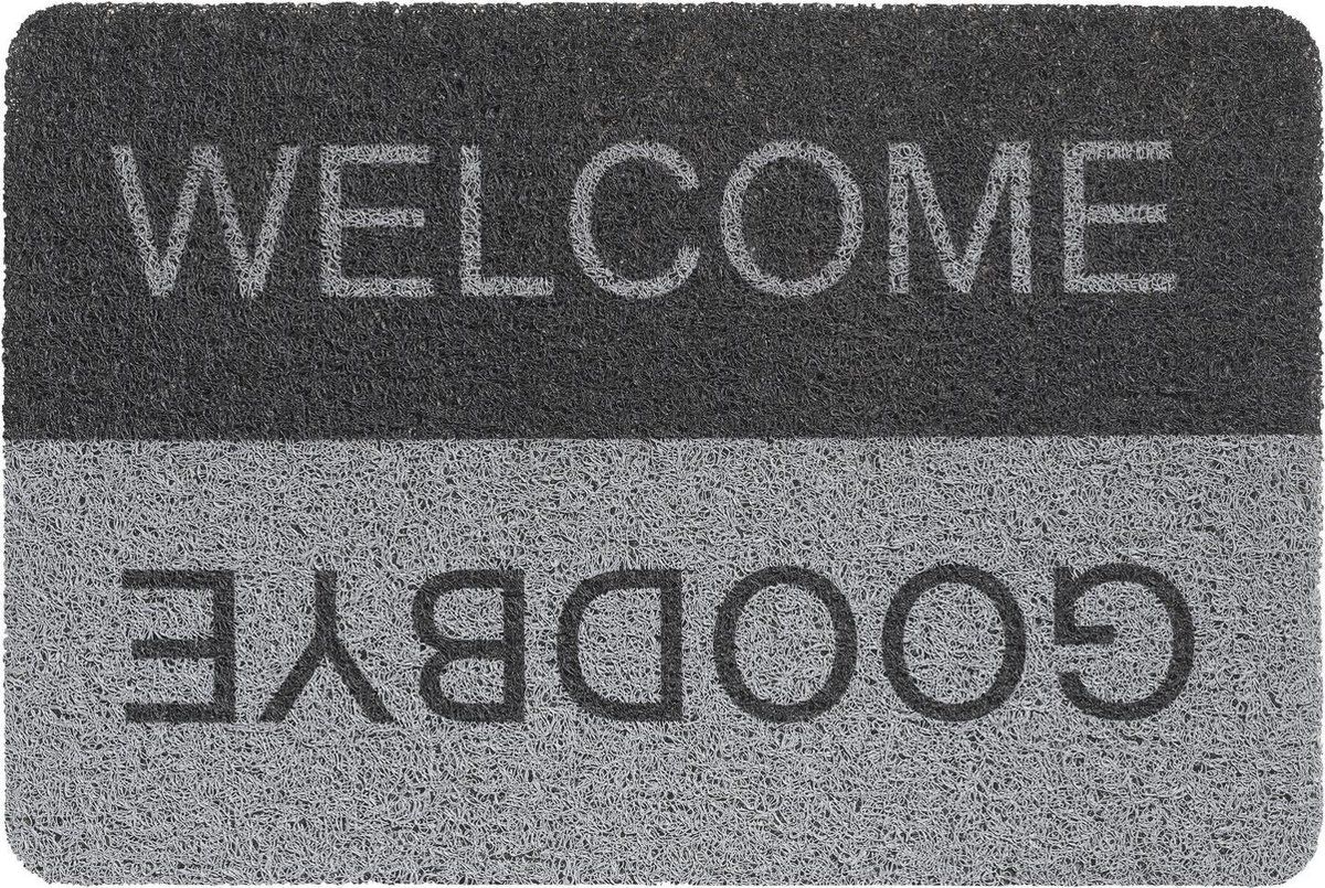 Hamat Curly Print Welcome Goodbye 004 - 40 x 60 cm - Buitenmat met tekst - Grijs