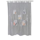 Bath Bliss 70" x 72" Zwaargewicht PEVA Douche Liner met 5 Mesh zakken, voor opslag, Tech, Tablets, iPads, Ruimtebesparend, Helder