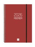 Finocam Spiraalkalender 2026, weekoverzicht, dwarsaanzicht, januari - december (12 maanden), jaarplanner 2026, met elastiek, omslag van polypropyleen, ondoorzichtig, bordeaux, Baskisch