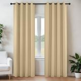 Joydeco Set van 2 lange verduisterende gordijnen thermisch geïsoleerde gordijnen met oogjes voor woonkamer slaapkamer (132 x 213 cm (b x l), beige)