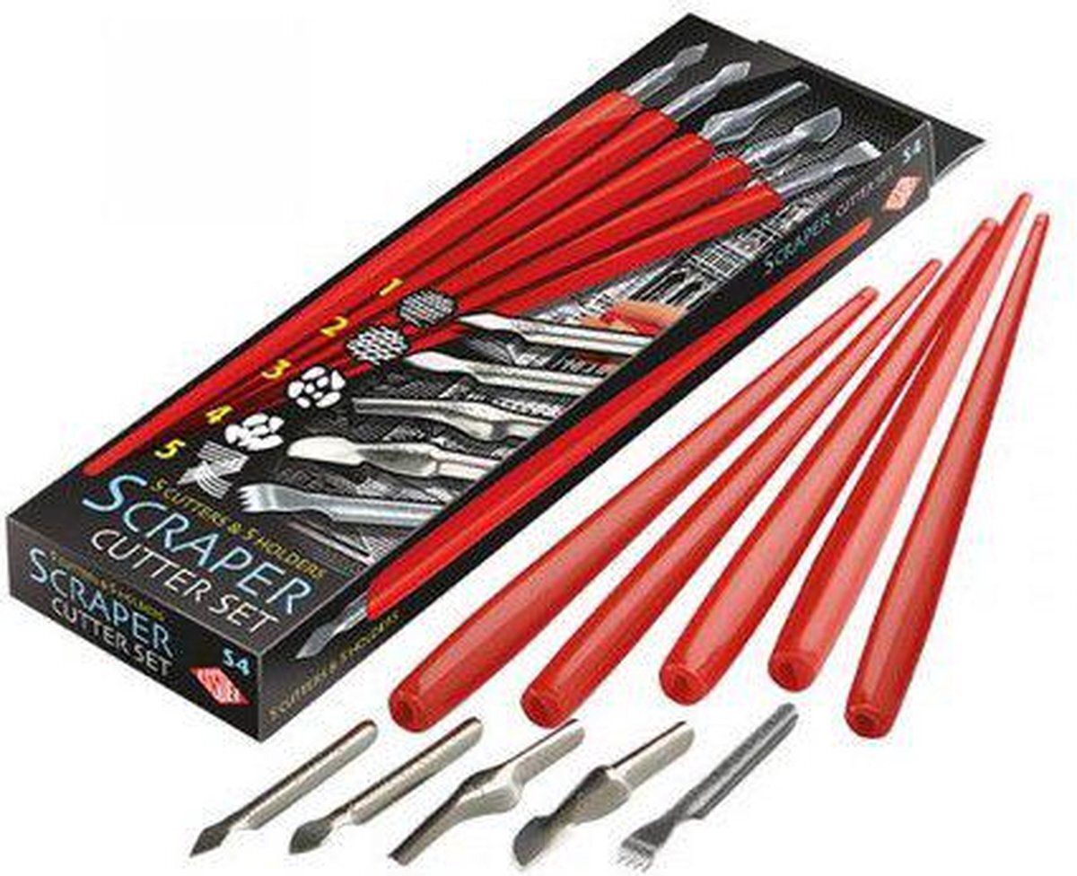 Essdee Scraperboard tools - messenset - voor hobbykarton - 5 schrapers en 5 handvatten