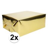 Shoppartners 2x Cadeaupapier goud metallic - 400 x 50 cm - kadopapier / inpakpapier