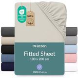 Twinzen hoeslaken 100 x 200 cm - 100% katoenjersey, beige - Oeko-Tex gecertificeerd