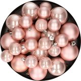 Kaemingk B.V. Décoration de Noël boules de Noël en plastique rose clair 6-8-10 cm lot de 36 pièces