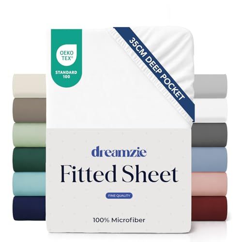 Dreamzie Hoeslaken 90x190 Kap 35 cm voor dik matras - 100% microvezel - Gebroken Wit, gecertificeerd chemicaliënvrij (Oeko TEX), hoeslaken met volledig elastiek