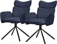 ML-Design eetkamerstoelen draaibaar set van 2 donkerblauw stoffen gestoffeerd comfortabele armleuningen rugleuning 360 graden woonkamer keuken loungestoelen metalen poten ergonomische eettafelstoelen stijlvol modern draaibaar thuis en kantoor