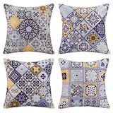DakTou Set van 4 decoratieve kussenhoezen, mandala-patroon, 45 x 45 cm, sierkussen, bankkussen, kussensloop, Bohemian katoen, linnen, decoratieve kussenhoes met verborgen ritssluiting, blauw