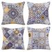 DakTou Set van 4 decoratieve kussenhoezen, mandala-patroon, 45 x 45 cm, sierkussen, bankkussen, kussensloop, Bohemian katoen, linnen, decoratieve kussenhoes met verborgen ritssluiting, blauw
