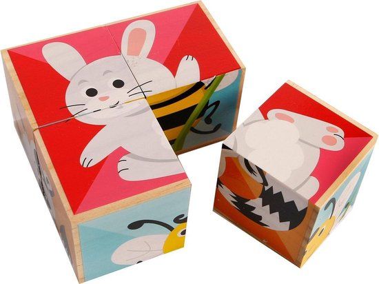 Toys Amsterdam Blokkenpuzzel Dieren Junior Hout 10 Cm 4-delig - Multicolor
