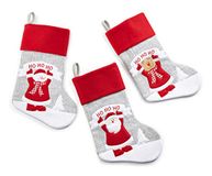 HEITMANN DECO Kerstsokken 41 cm - Set van 3 - Grijs/Rood