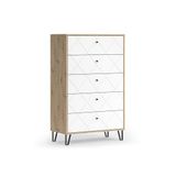 Vicco Nizza Dressoir – 80.2 x 127.4 cm met 5 laden Ambachtelijk/Wit